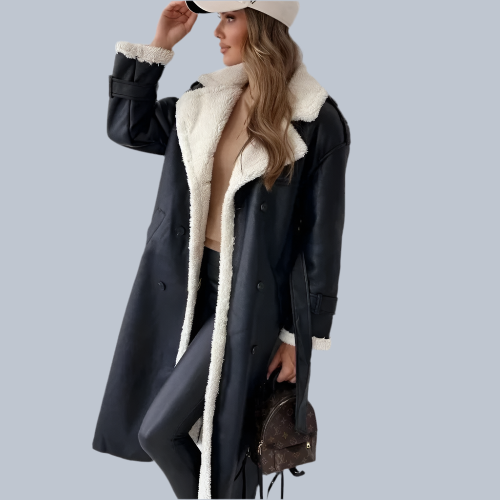 Eleganter Mantel | Kunstleder & Teddyfutter | Stilvoll & Kuschelig