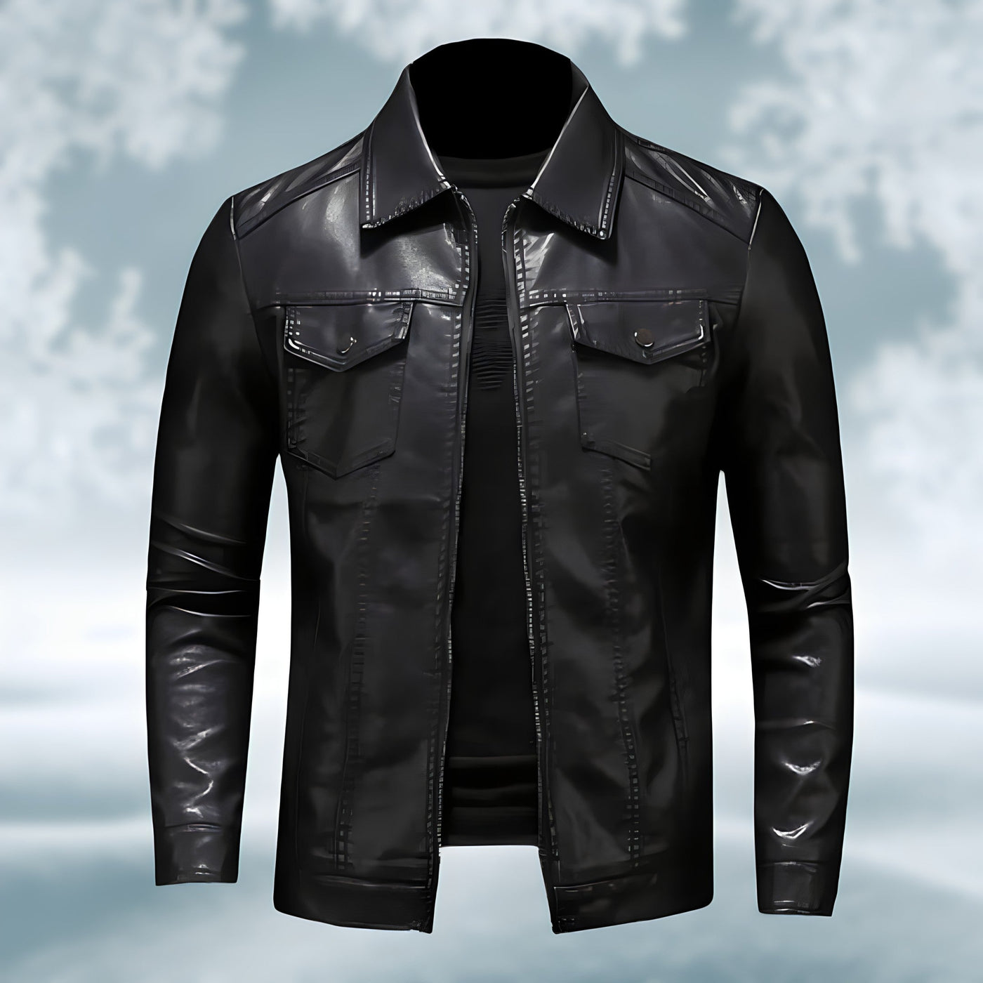 Glatte Schwarze Lederjacke für Herren