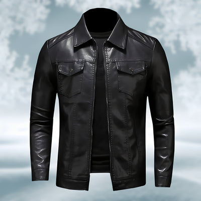 Glatte Schwarze Lederjacke für Herren
