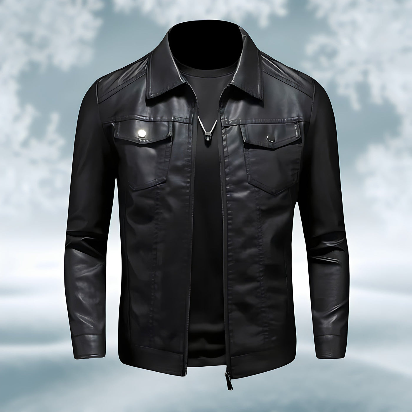 Glatte Schwarze Lederjacke für Herren