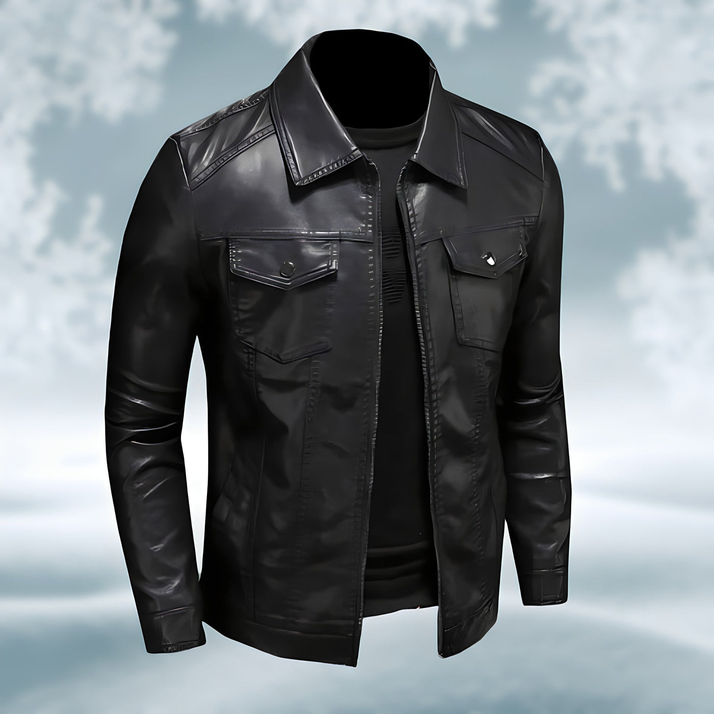 Glatte Schwarze Lederjacke für Herren