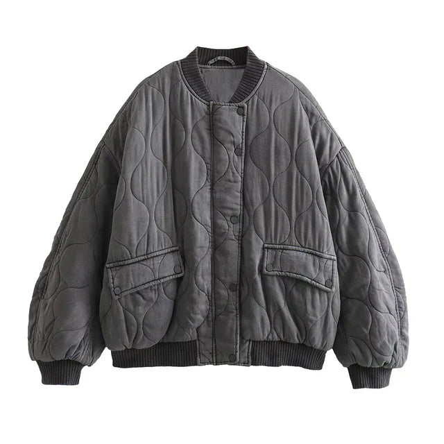 Locker sitzende Graue Bomberjacke für Damen