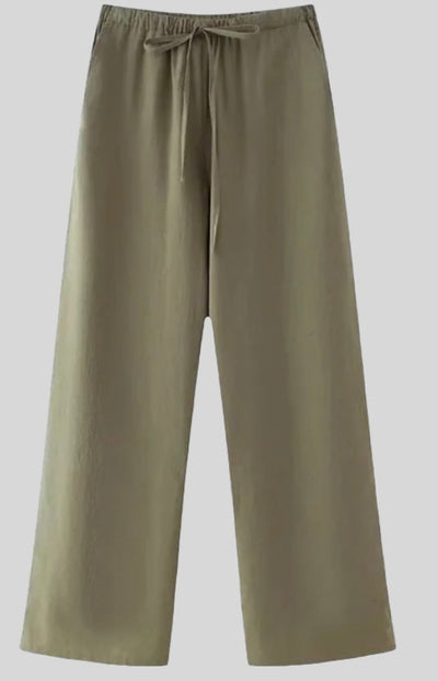 Leinen-Set mit Bindegürtel | Weite Hose | Fließende Silhouette