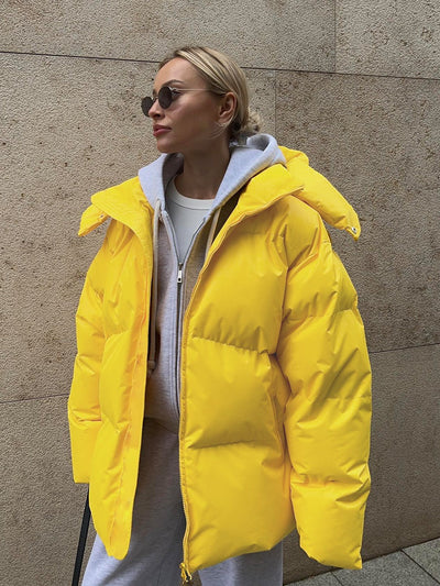 Übergroße Pufferjacke mit Kapuze für Damen