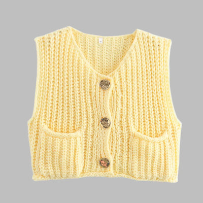 Strickweste für den Herbst - Vintage Ärmellose Strickweste mit V-Ausschnitt für Damen