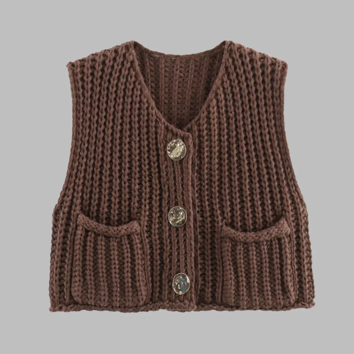 Strickweste für den Herbst - Vintage Ärmellose Strickweste mit V-Ausschnitt für Damen