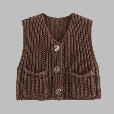 Strickweste für den Herbst - Vintage Ärmellose Strickweste mit V-Ausschnitt für Damen