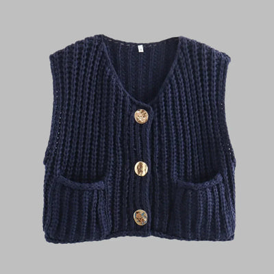 Strickweste für den Herbst - Vintage Ärmellose Strickweste mit V-Ausschnitt für Damen