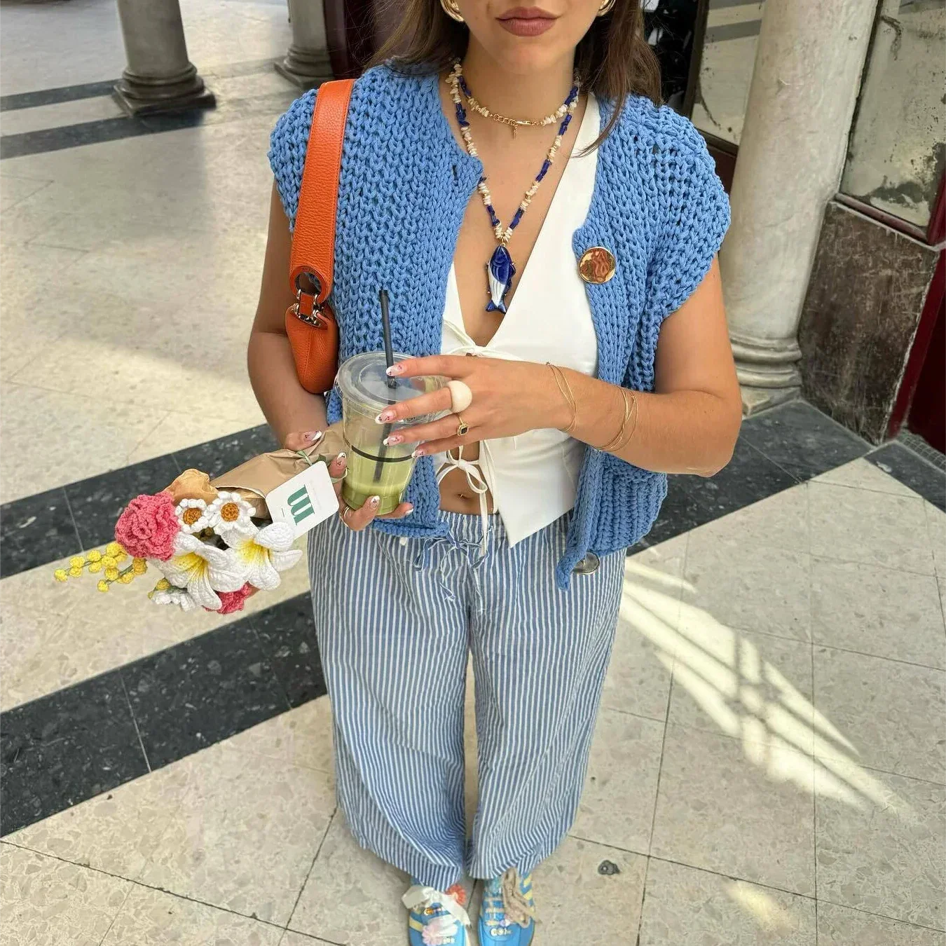 Strickweste für den Herbst - Vintage Ärmellose Strickweste mit V-Ausschnitt für Damen