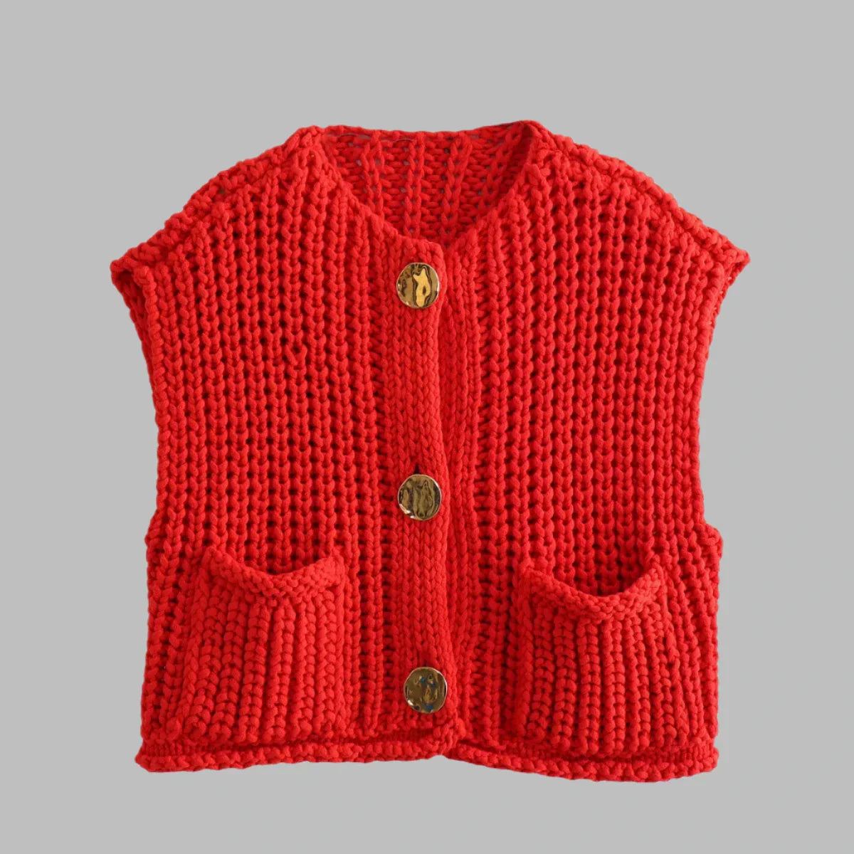 Strickweste für den Herbst - Vintage Ärmellose Strickweste mit V-Ausschnitt für Damen