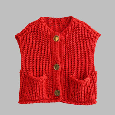 Strickweste für den Herbst - Vintage Ärmellose Strickweste mit V-Ausschnitt für Damen