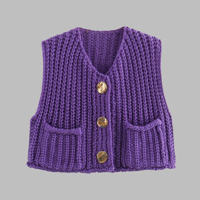 Strickweste für den Herbst - Vintage Ärmellose Strickweste mit V-Ausschnitt für Damen