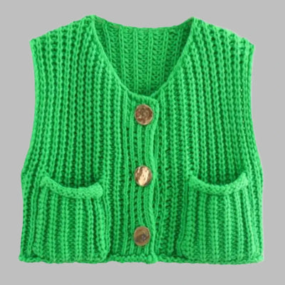 Strickweste für den Herbst - Vintage Ärmellose Strickweste mit V-Ausschnitt für Damen