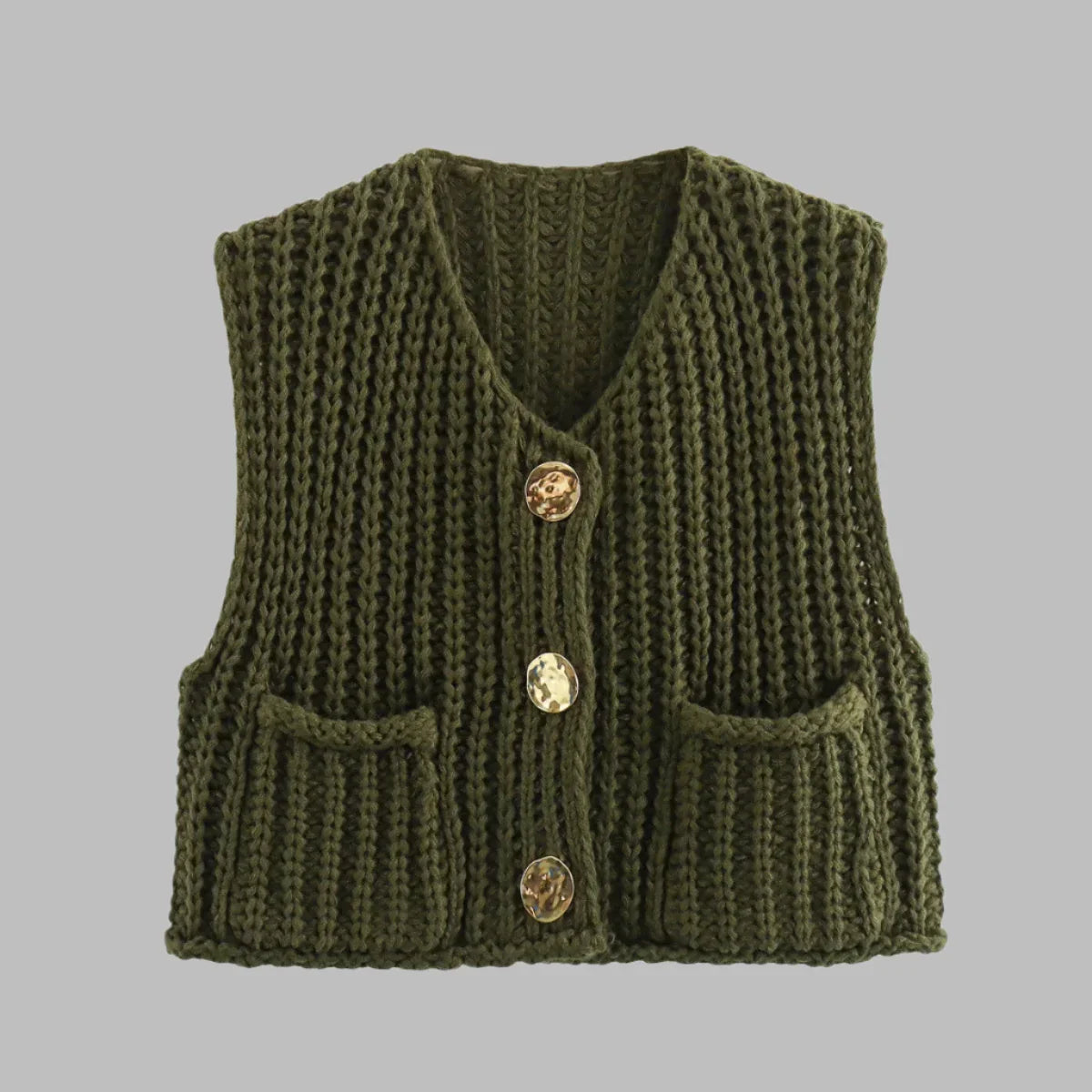 Strickweste für den Herbst - Vintage Ärmellose Strickweste mit V-Ausschnitt für Damen