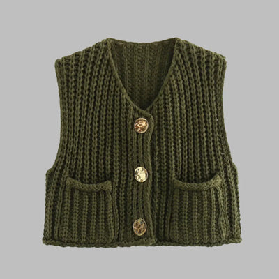 Strickweste für den Herbst - Vintage Ärmellose Strickweste mit V-Ausschnitt für Damen