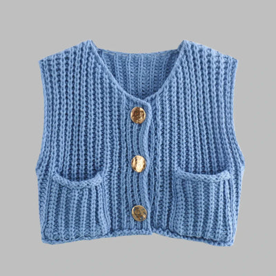 Strickweste für den Herbst - Vintage Ärmellose Strickweste mit V-Ausschnitt für Damen