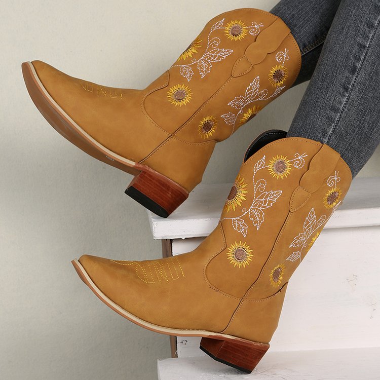La Tammaris Stiefeletten | Sommerliche Cowboystiefel mit Sonnenblumendruck