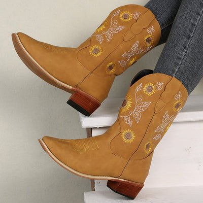 La Tammaris Stiefeletten | Sommerliche Cowboystiefel mit Sonnenblumendruck