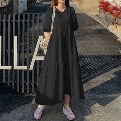 Vicky Sommerkleid | Stilvolles Maxikleid mit kurzem Ärmel und Rundhalsausschnitt