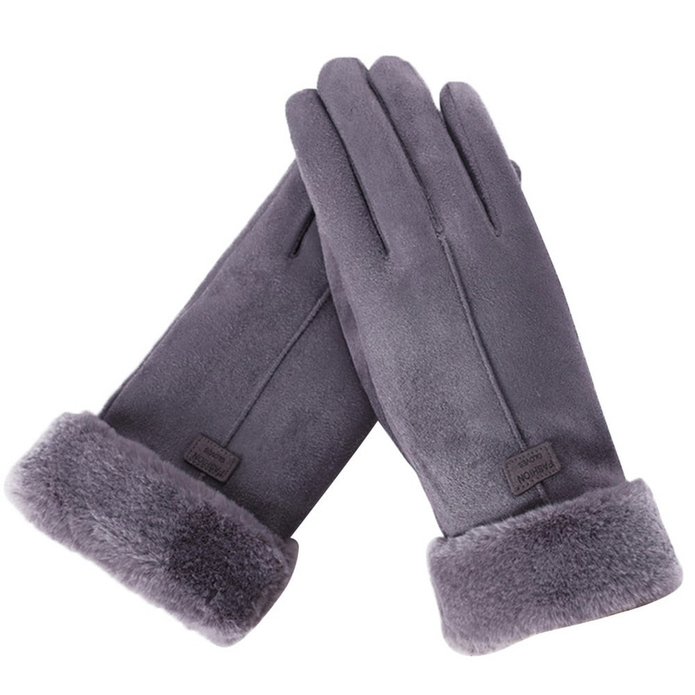Wildlederhandschuhe mit Fellstulpen für Damen