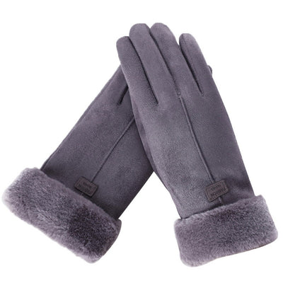 Wildlederhandschuhe mit Fellstulpen für Damen