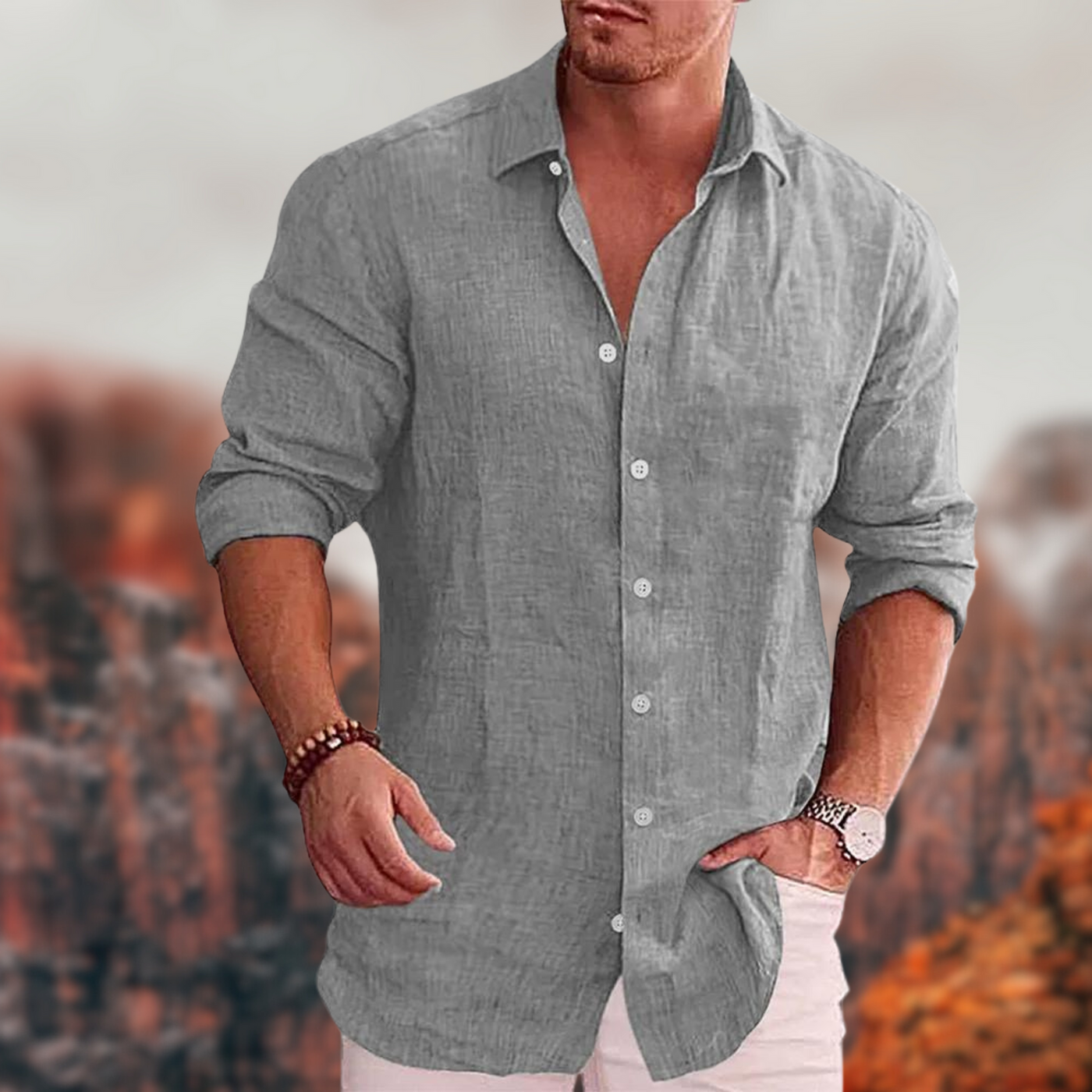 Hemd mit Knopfleiste - Lässiges Herrenhemd mit langen Ärmeln und Umlegekragen