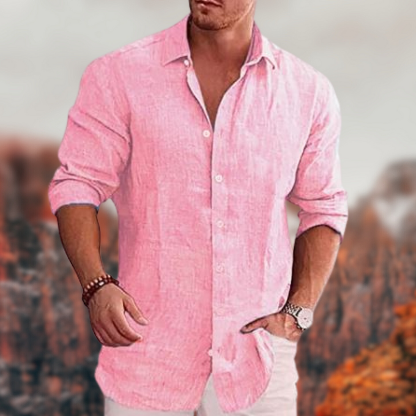 Hemd mit Knopfleiste - Lässiges Herrenhemd mit langen Ärmeln und Umlegekragen