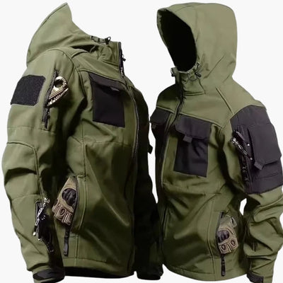 Herren Softshelljacke mit Kapuze und mehreren Reißverschlusstaschen