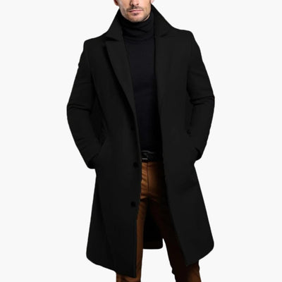 Herren Trenchcoat lang mit Knopfleiste - Reverskragen und Seitentaschen