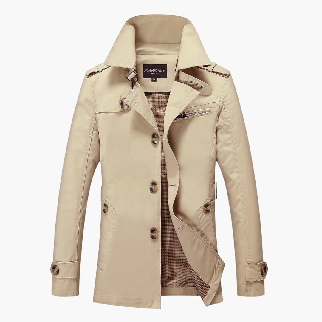 Herren Trench coat mit Knopfverschluss und Taschen Details
