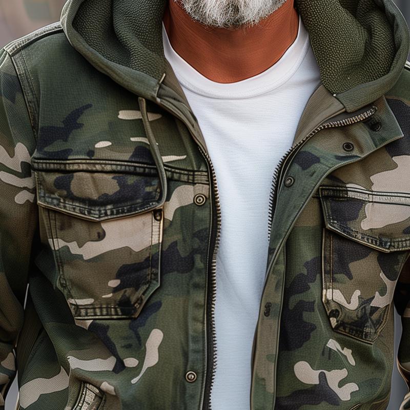 Jeansjacke für Herren - Camouflage Sommerjacke mit Kapuze
