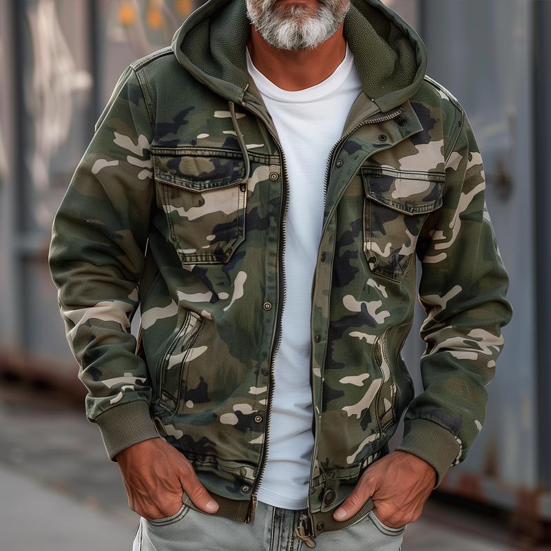 Jeansjacke für Herren - Camouflage Sommerjacke mit Kapuze