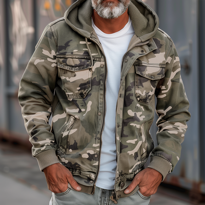 Jeansjacke für Herren - Camouflage Sommerjacke mit Kapuze