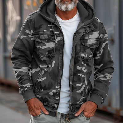 Jeansjacke für Herren - Camouflage Sommerjacke mit Kapuze