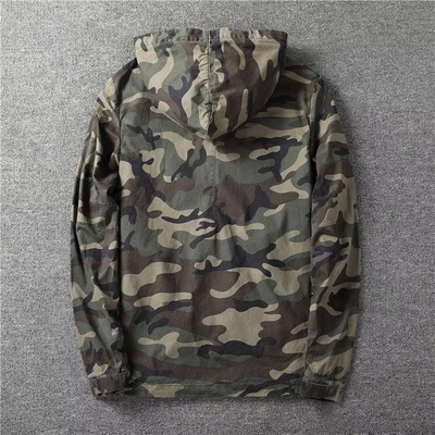 Jeansjacke für Herren - Camouflage Sommerjacke mit Kapuze