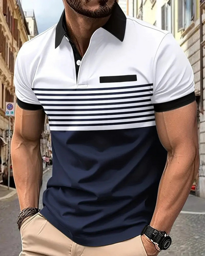 Herren lässiges gestreiftes Poloshirt | Kurzarm