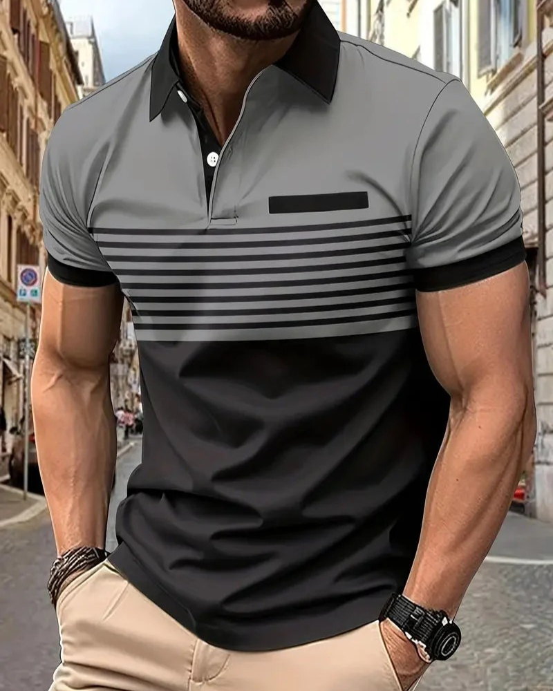 Herren lässiges gestreiftes Poloshirt | Kurzarm