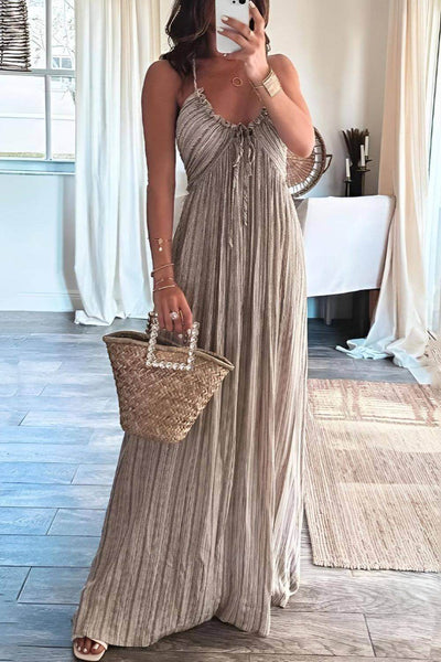 Sommerkleid für Damen - Elegantes Plissee-Maxikleid mit Spaghettiträgern