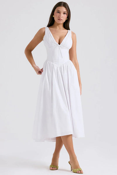 Ariana - Midikleid mit V-Ausschnitt, Korsett und ausgestelltem Rock