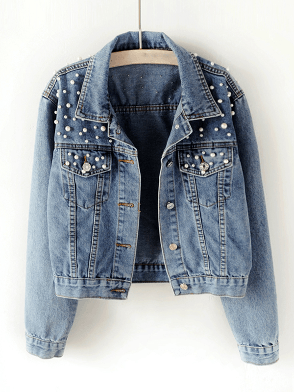 Jeansjacke mit Strassstein-Details für Damen