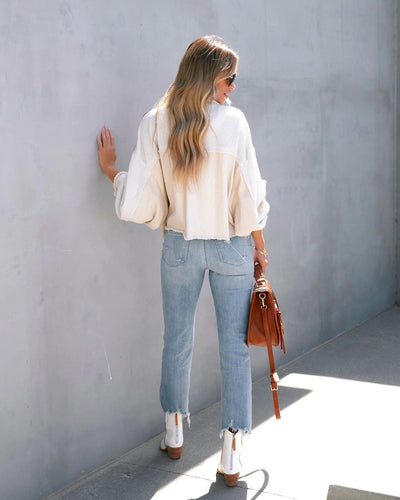 Cropped-Jacke mit Ballonärmeln | Trendiger Materialmix | Lässiger Vintage-Look