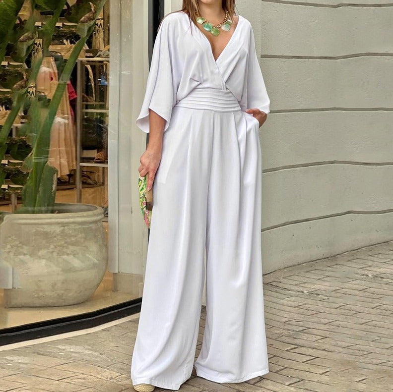 Amelia - Design mit V-Ausschnitt, hoher Taille und weitem Bein
