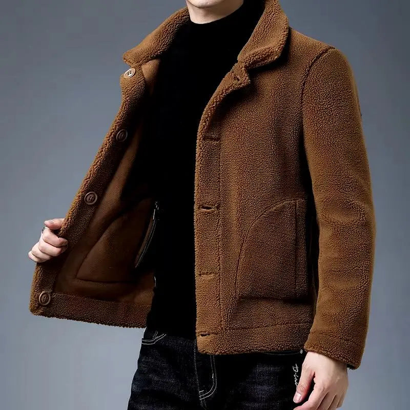 Herren Winterlicher Plüsch Wollmantel Warm