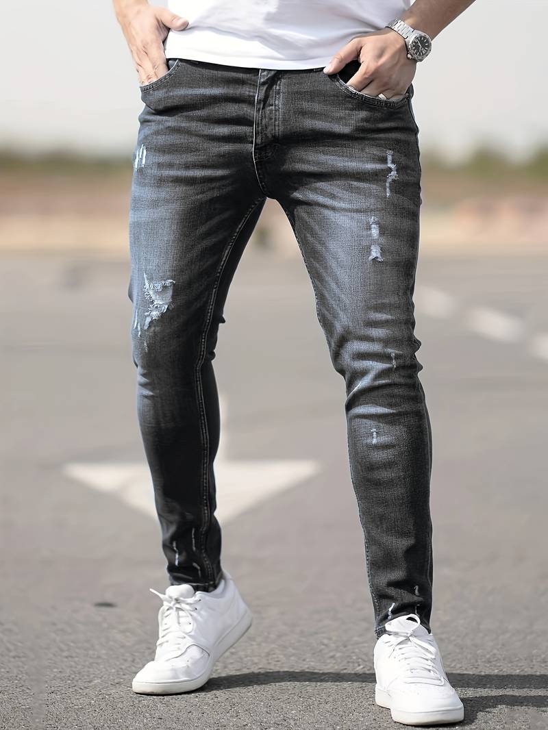 Jeans - Herren Zerrissen Dehnen chlank Passform Jeans