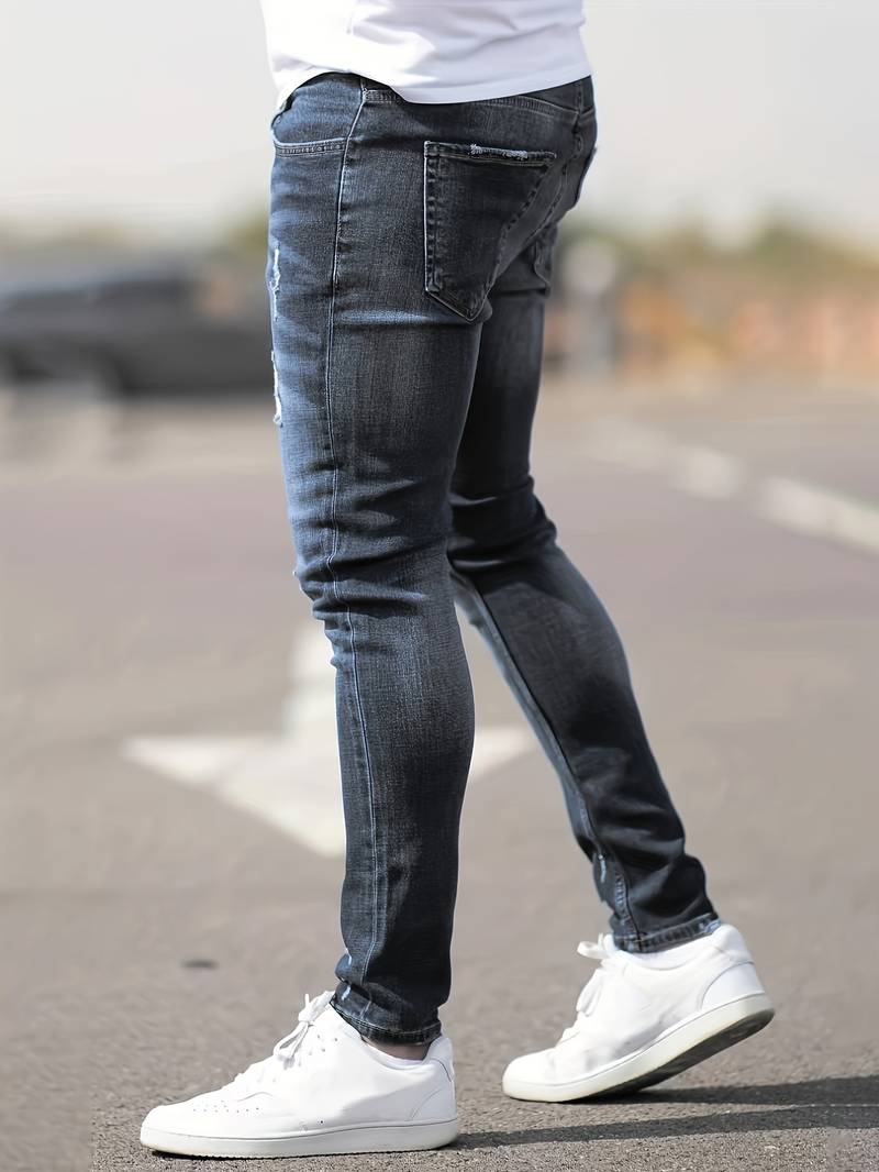 Jeans - Herren Zerrissen Dehnen chlank Passform Jeans