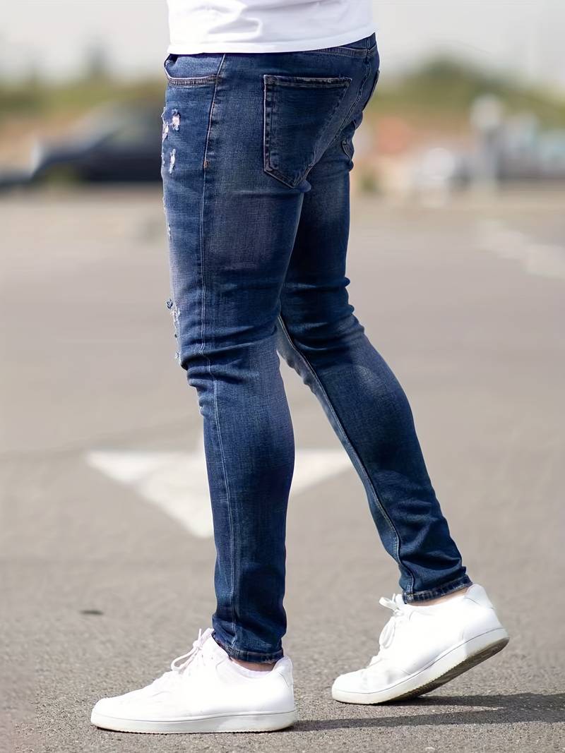 Jeans - Herren Zerrissen Dehnen chlank Passform Jeans