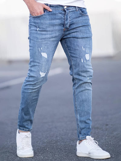 Jeans - Herren Zerrissen Dehnen chlank Passform Jeans