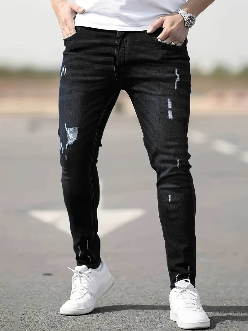 Jeans - Herren Zerrissen Dehnen chlank Passform Jeans