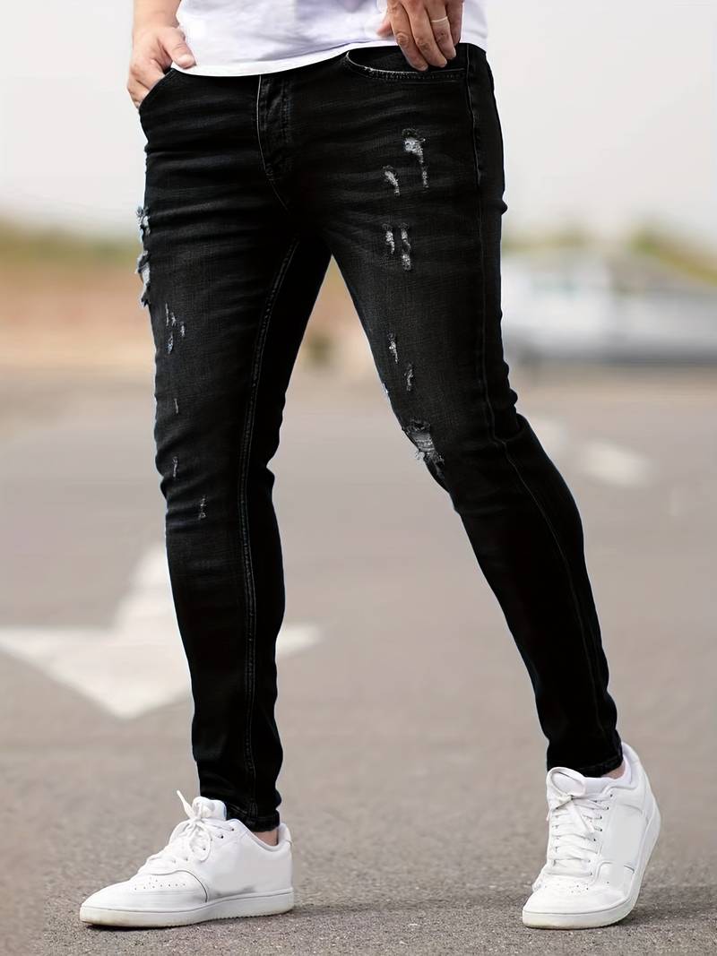 Jeans - Herren Zerrissen Dehnen chlank Passform Jeans