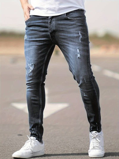 Jeans - Herren Zerrissen Dehnen chlank Passform Jeans